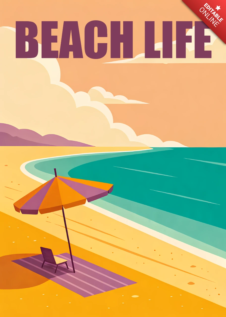 Beach Life Design Template for Retro Flat Summer Posters and Merchandise