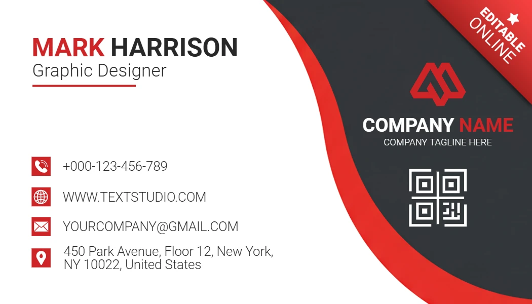 Creative Modern Business Card Template Red & Black Layout with QR Code Integration