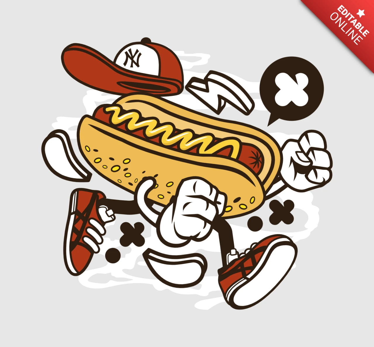 Modelo de design de camiseta de personagem de desenho animado de cachorro-quente