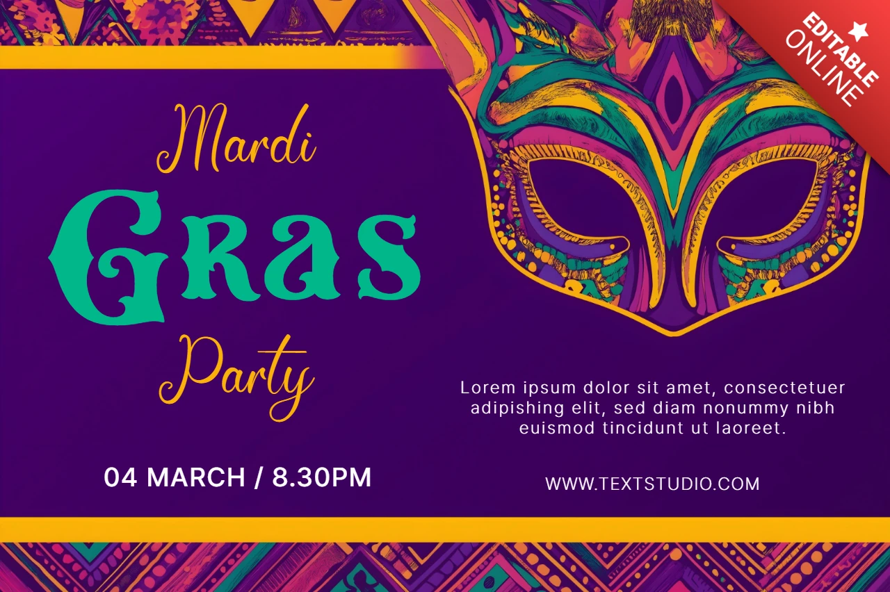 Mardi gras karnaval partisi davetiye tasarım şablonu