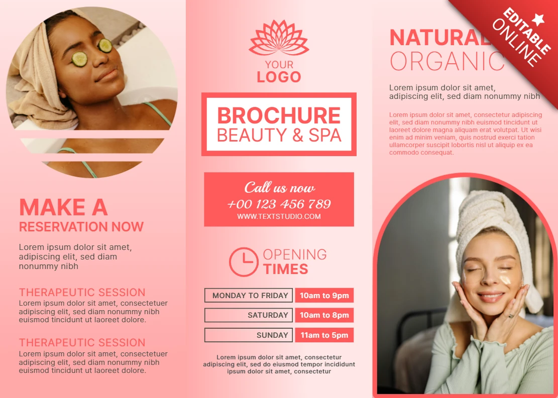 Doğal güzellik ve wellness tasarımı için şık spa broşür şablonu