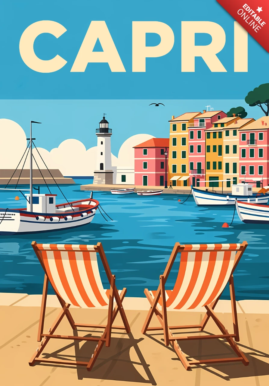 Capri strand scène ontwerp sjabloon voor reisposters
