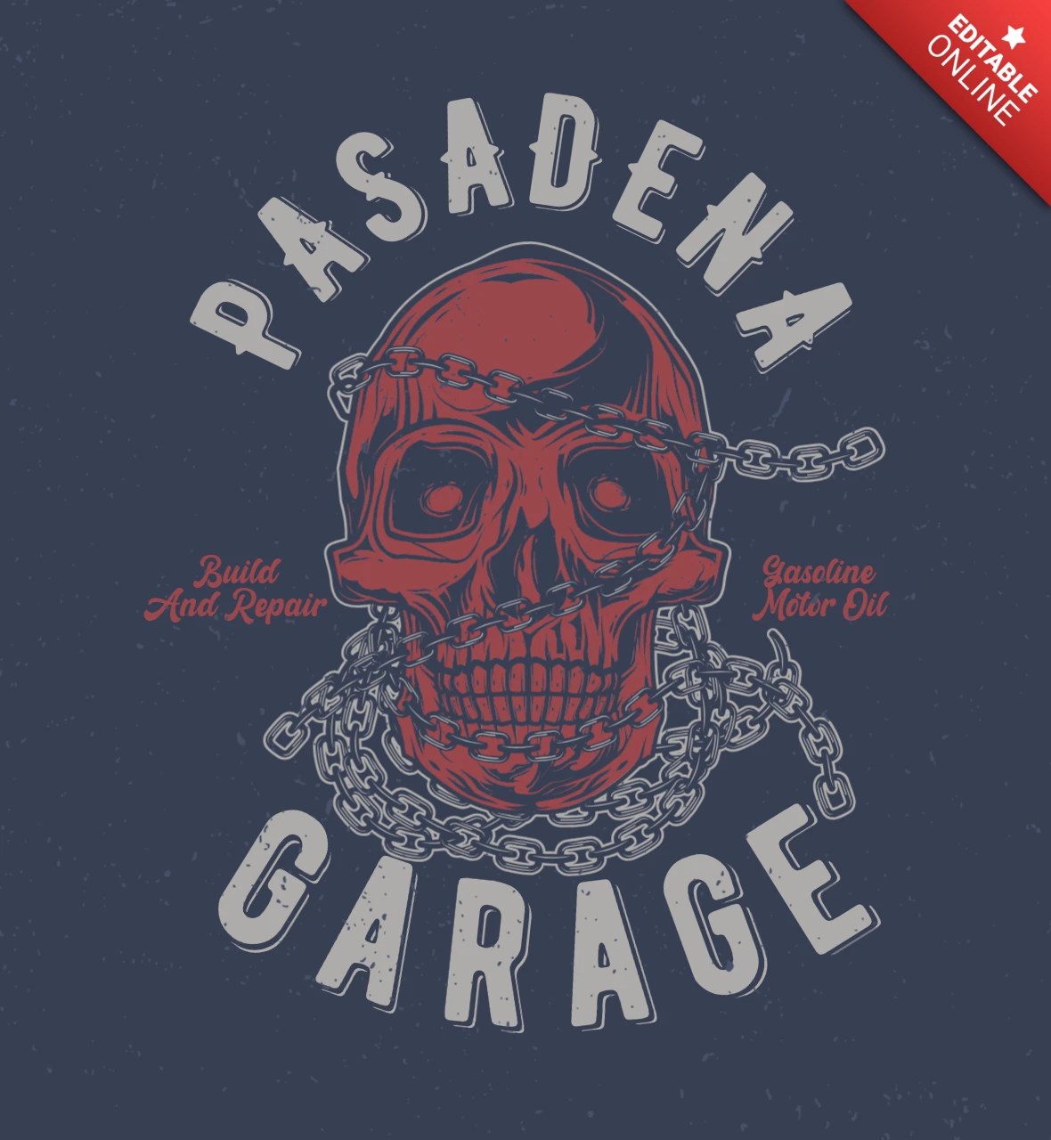 Modelo de design de camiseta de garagem com caveira de motociclista