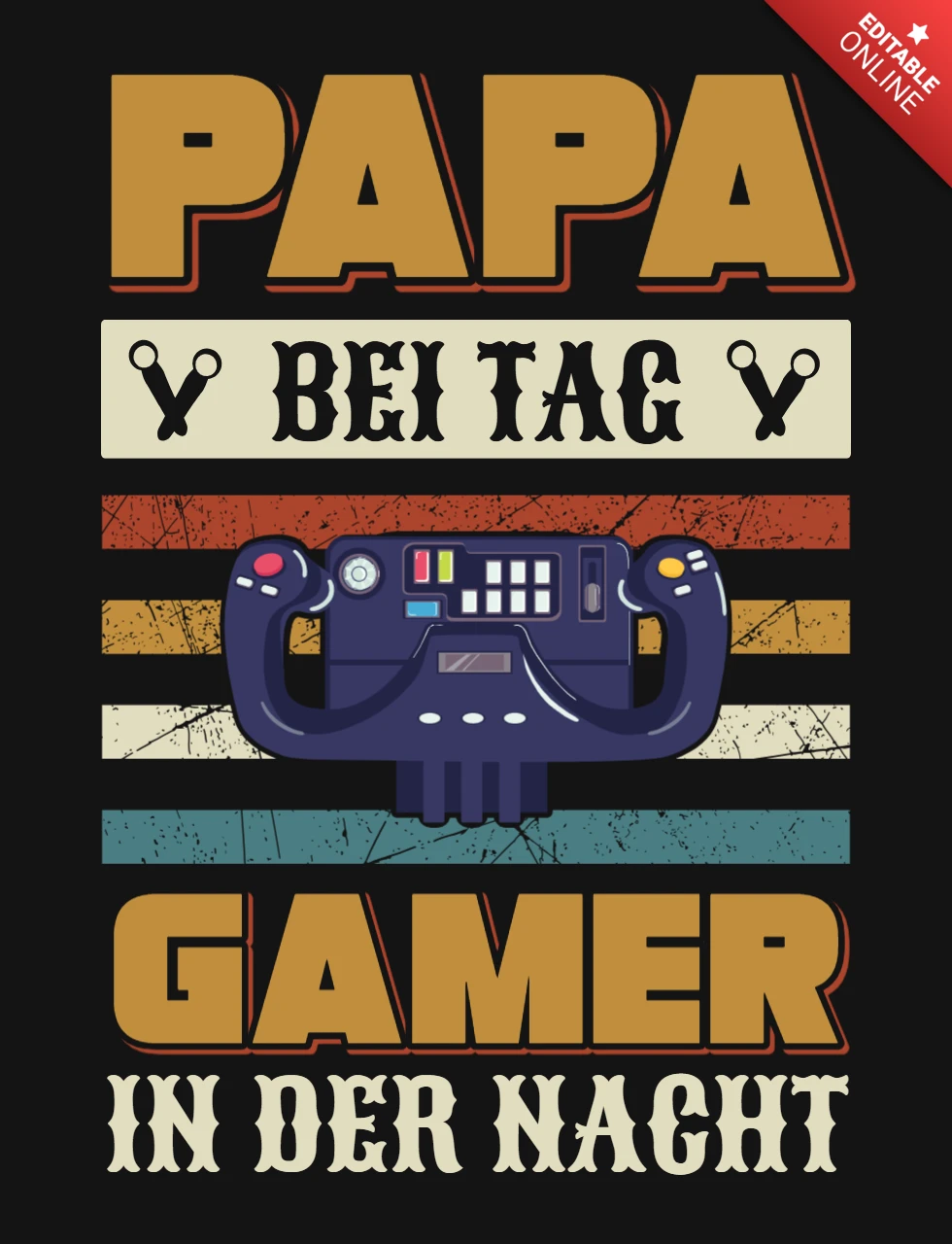 Papa bei tag gamer in der nacht retro t-shirt design template