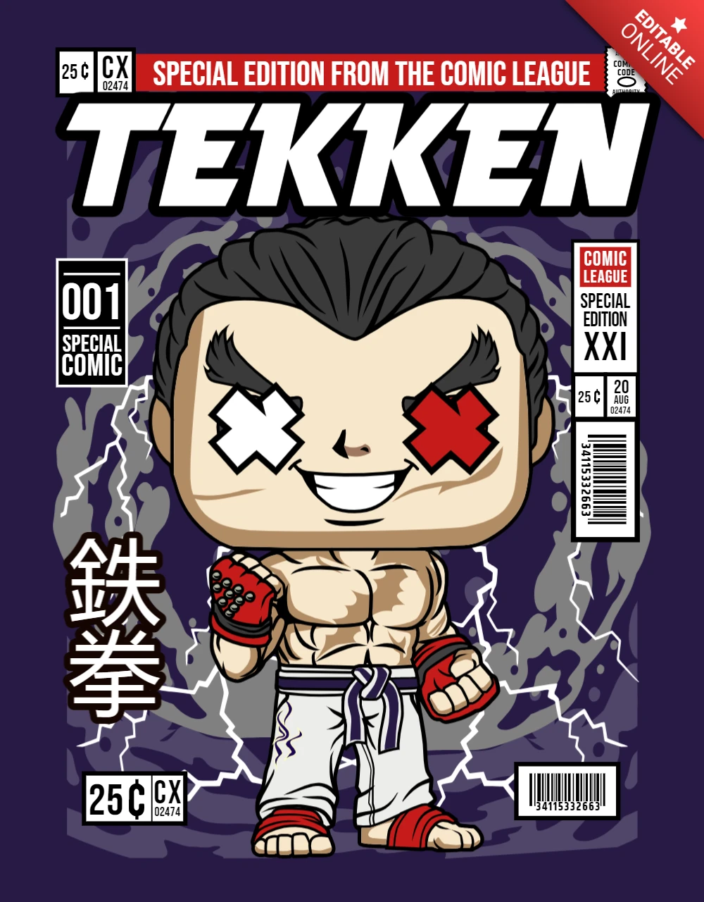 Tekken duivel stripfiguur magazine cover ontwerpsjabloon