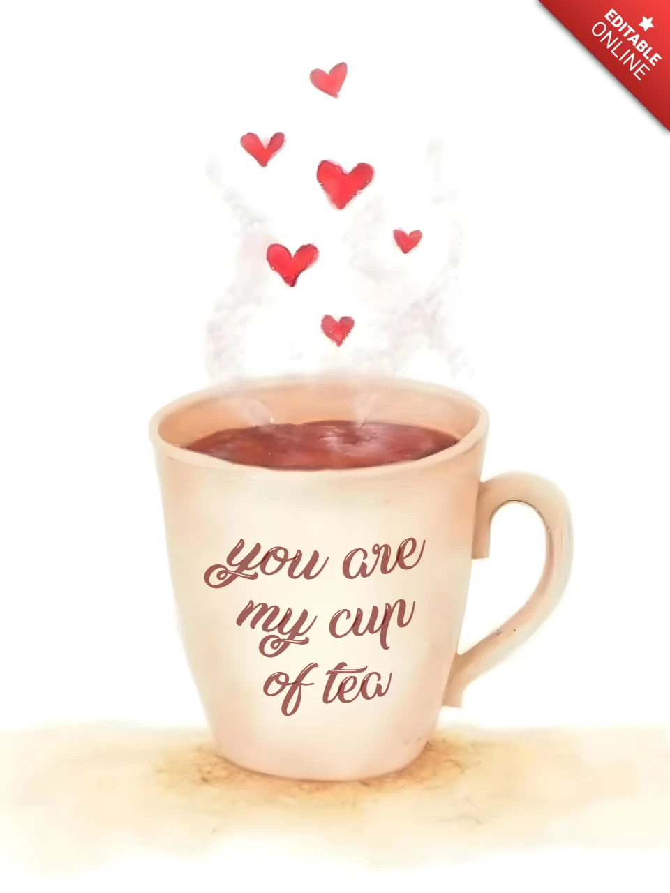 Romantic Tea Cup Illustration Valentine's Design Template with Hearts