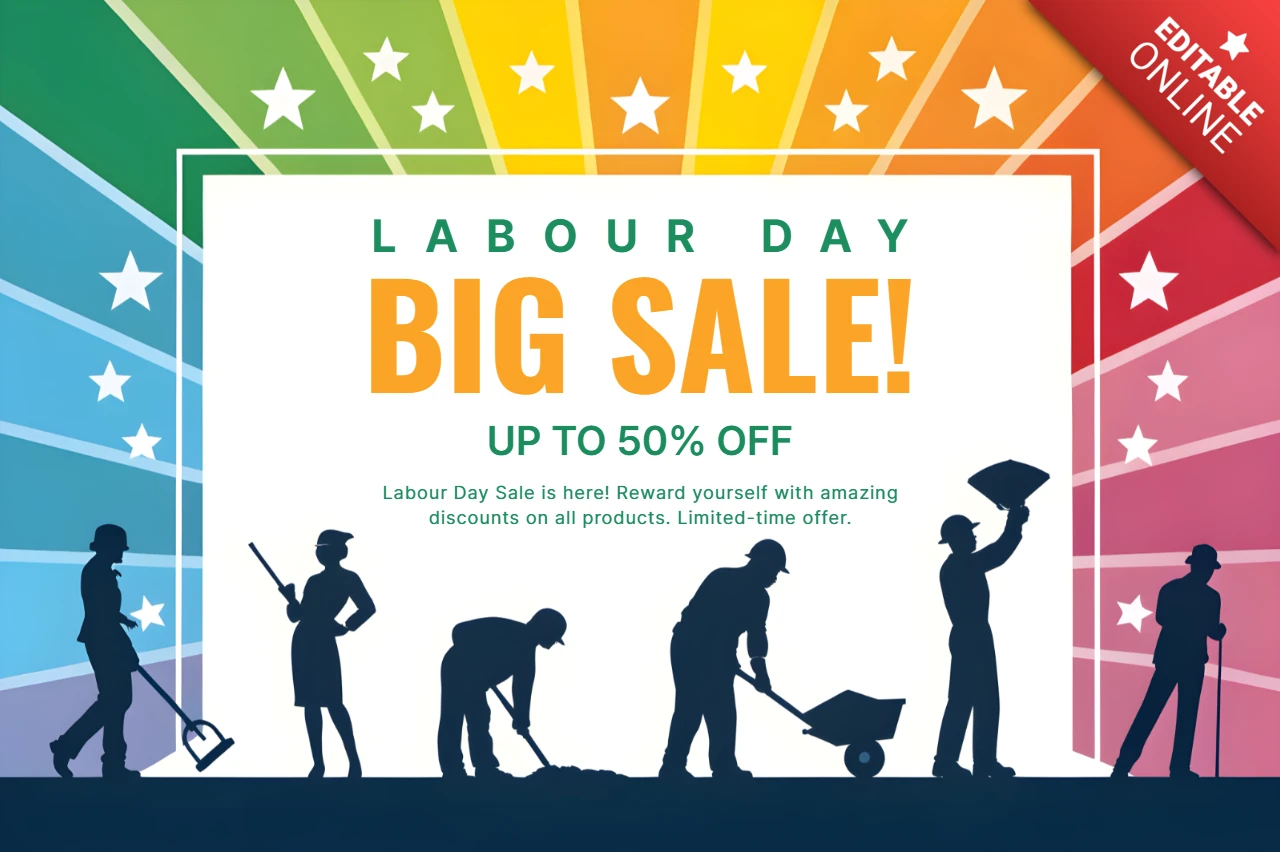 Modèle de conception pour les soldes de la fête du travail avec un arrière-plan coloré en forme d'étoile