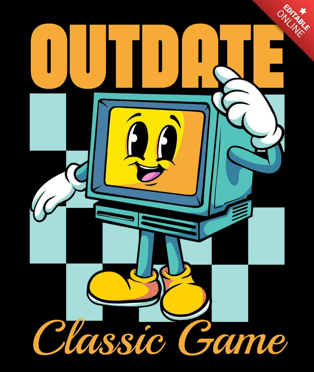 Outdate but Iconic Classic Game Artwork Featuring Retro Computer Character T-Shirt Design Template
