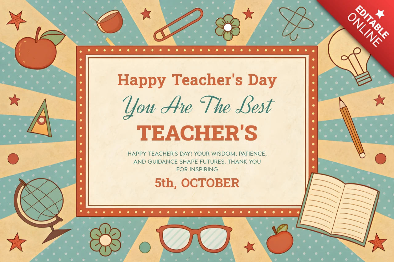 Vintage Teacher's Day Celebration Template – Editable Design for Appreciation Cards