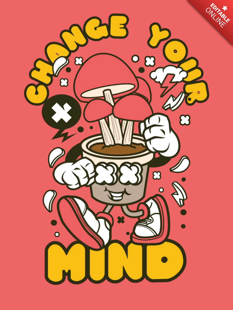 Change Your Mind With Mushroom Cartoon T-shirt Design Template
