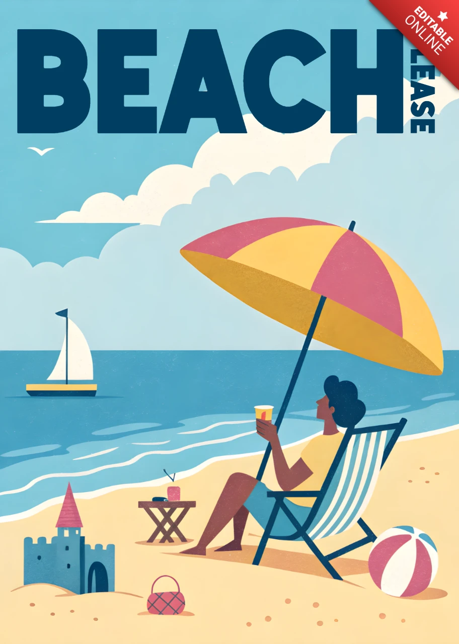 Strand bitte Design für Sommerstil Retro-Flachplakatvorlage