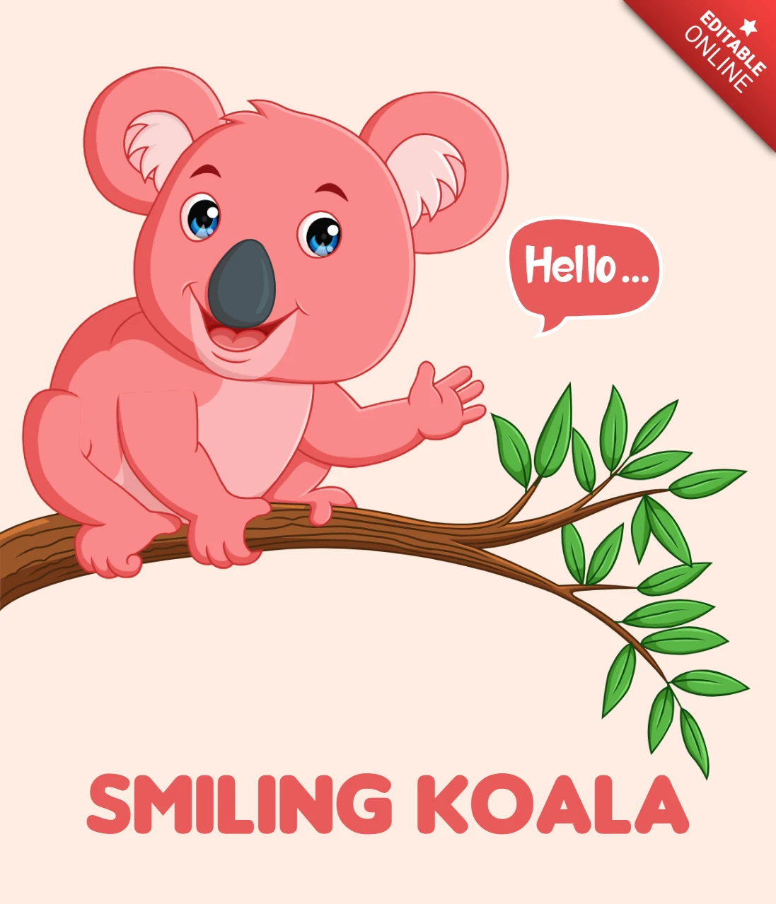 Çocuk projeleri için eğlenceli gülümseyen koala tasarım şablonu