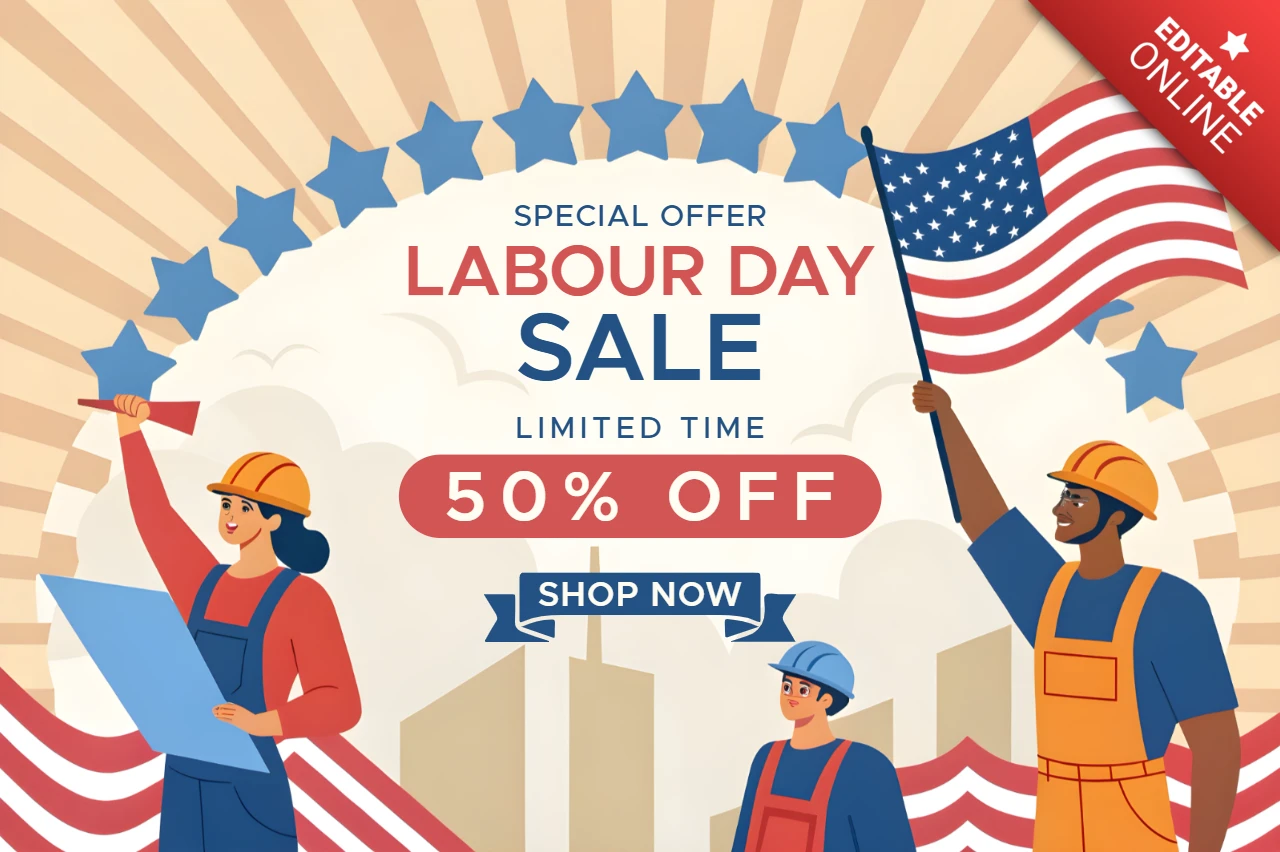 Labor Day Verkauf Werbe-Design-Vorlage - fett und bunt Stil