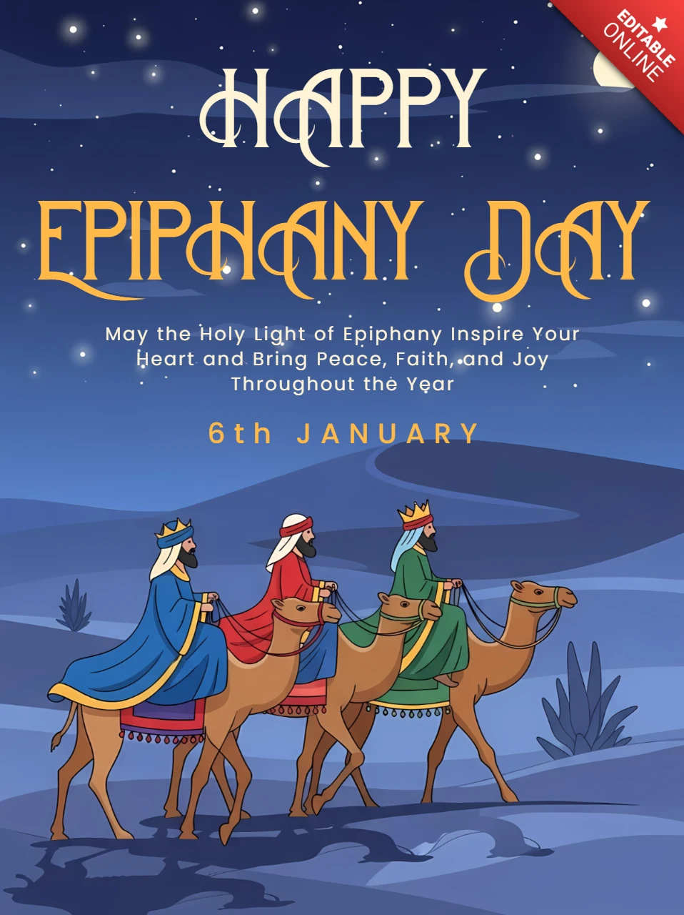 Epiphany Day Celebration Template with Three Wise Men Design for Greeting Cards