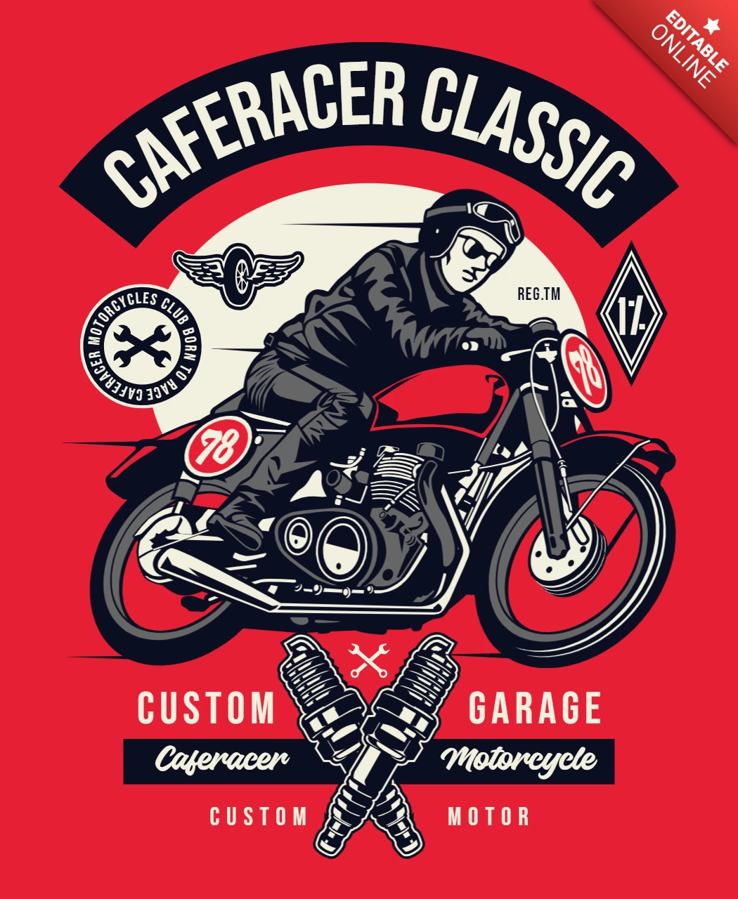 Cafe Racer Rider Classic T-Shirt Design Template