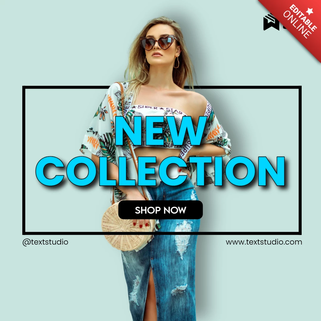 Diseño de publicación de instagram de nueva colección de moda monocromática azul claro