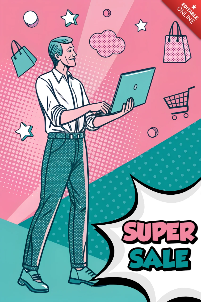 Plantilla de diseño de super venta de arte pop para volante promocional