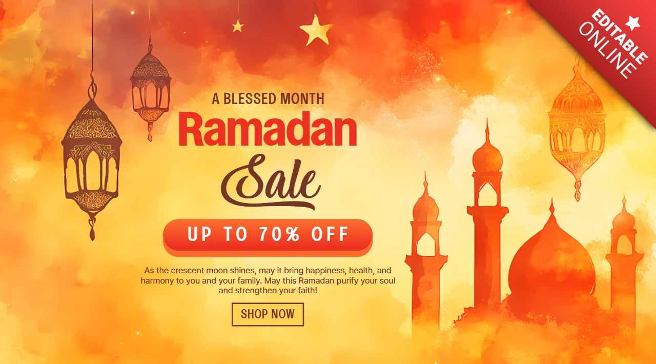 Plantilla de diseño de venta de Ramadán - estilo acuarela vibrante para promociones festivas