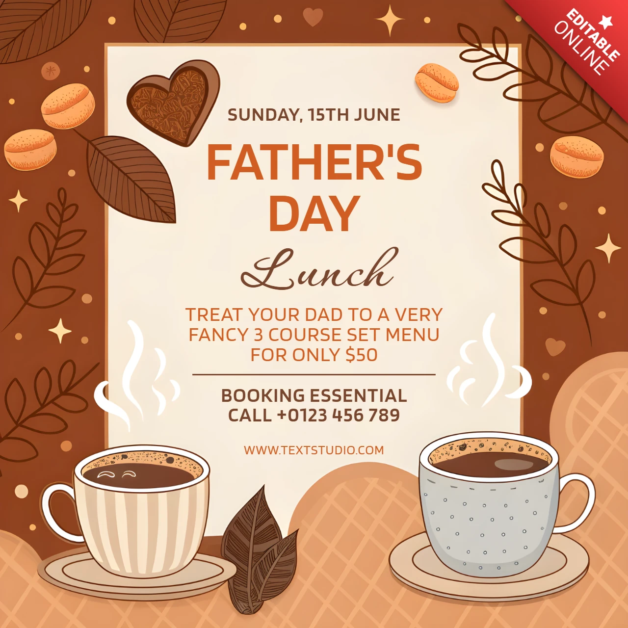 Father's Day Lunch Invitation Template - Cozy Coffee and Warm Colors Design