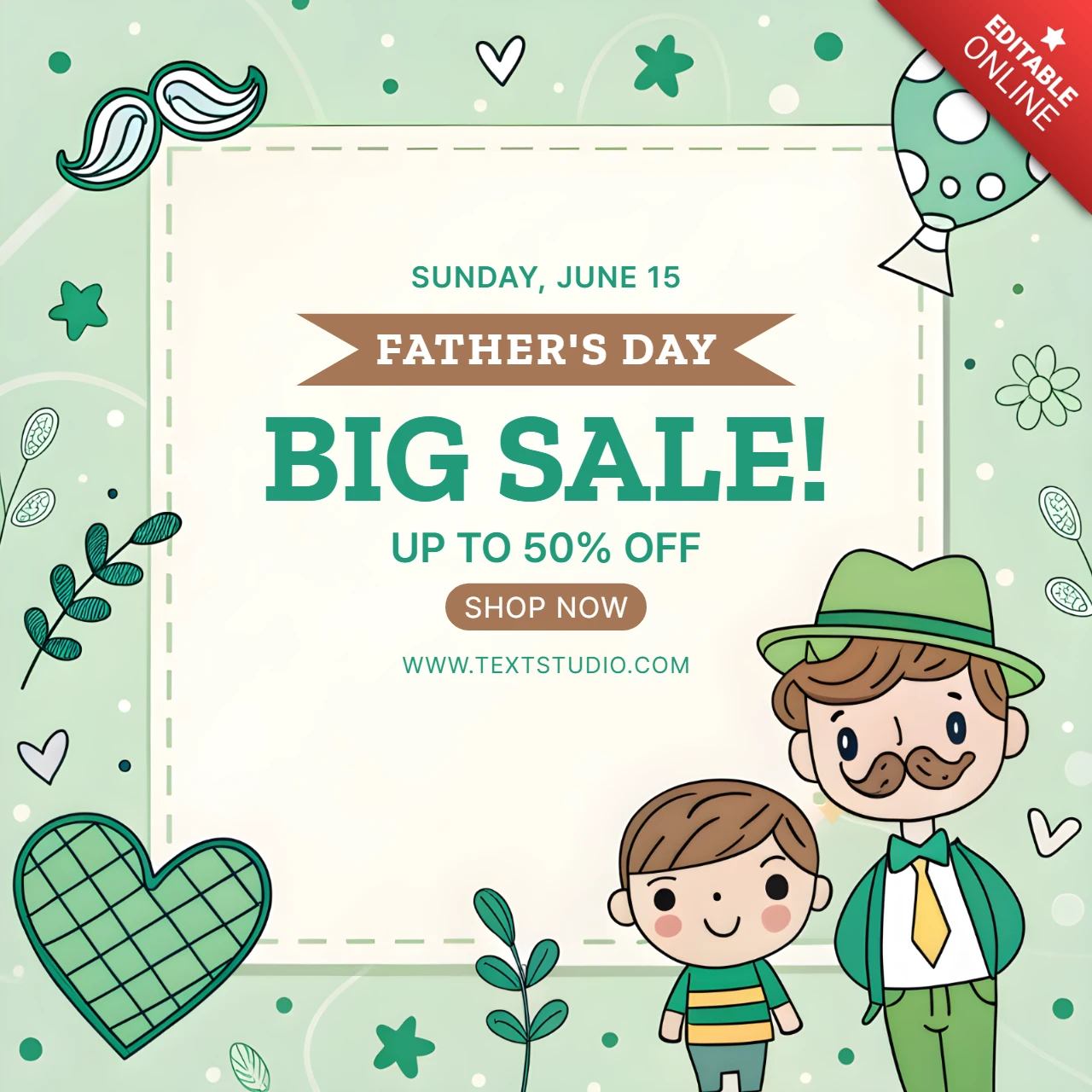 Editable Father's Day Sale Design Template - Whimsical Cartoon Style
