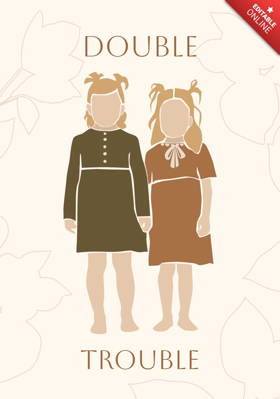 Twin Sisters Double Trouble Flat Cute Printable Poster