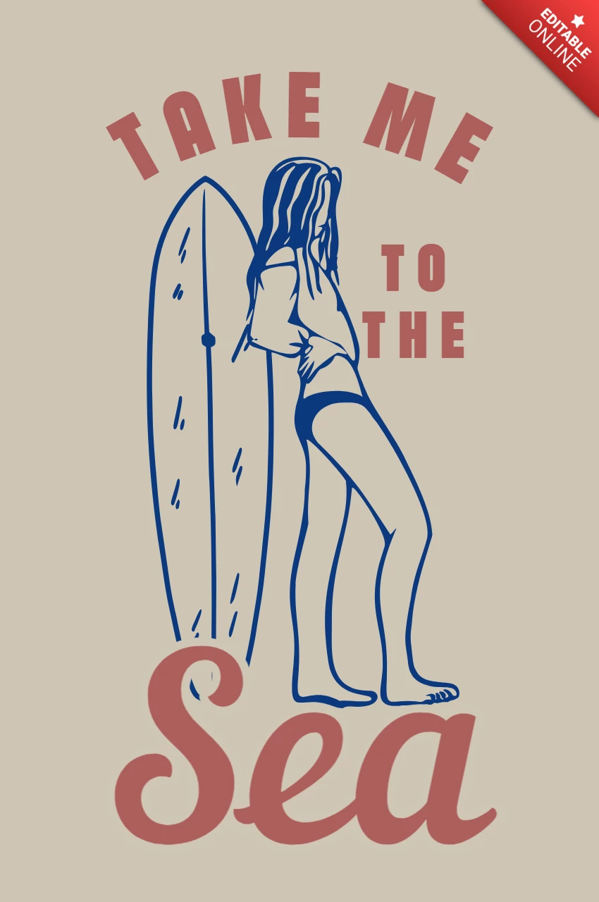 Surfer Girl Vintage T-shirt Design Template
