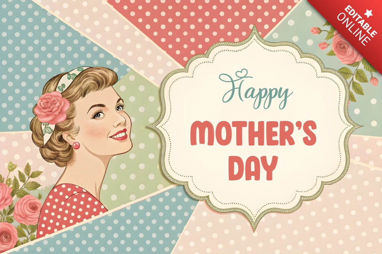 Retro Floral Mother's Day Greeting Card Template Design
