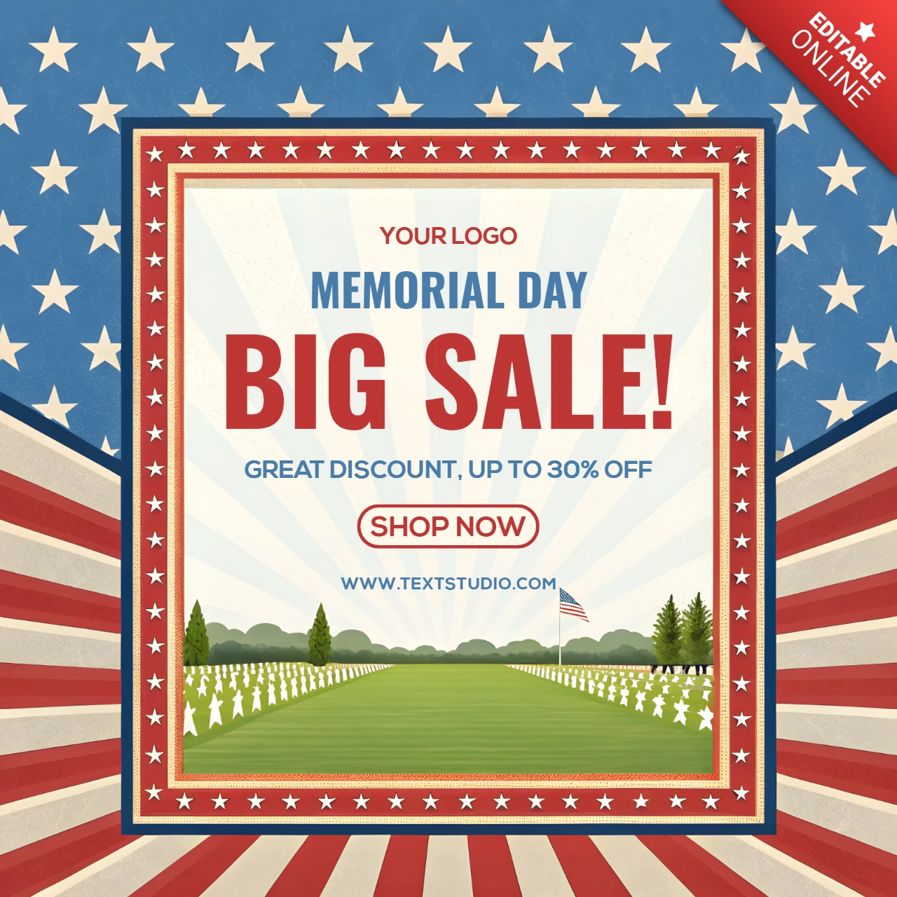 Template di vendita per il giorno della memoria patriottica - design modificabile per promozioni