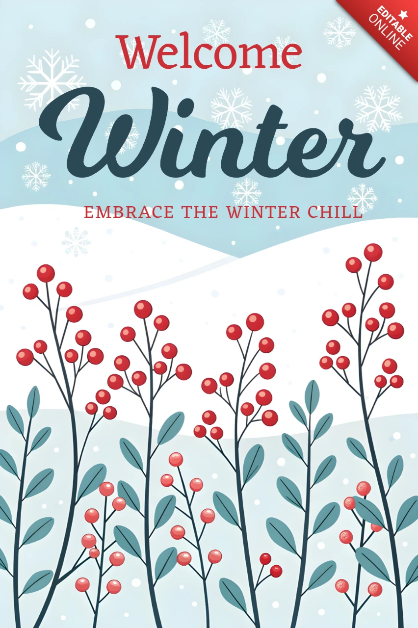 Winterdesign-Vorlage mit Beeren für saisonale Grußkarten