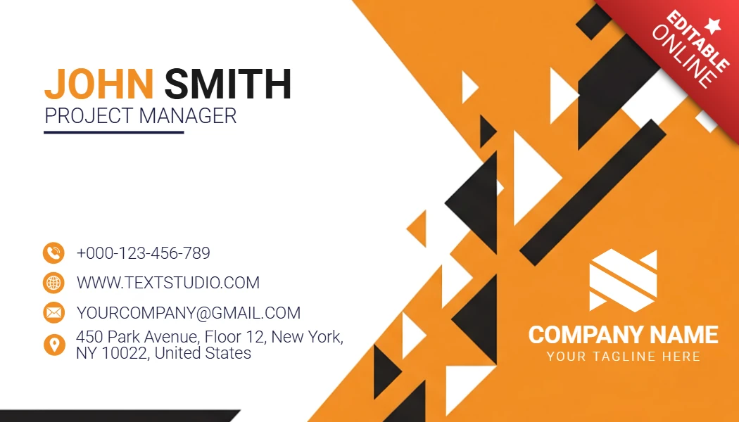 Creative Professional Abstract Geometric Business Card Template Bold Orange & Black Layout Design