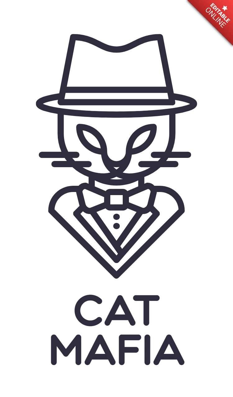 Gato mafia plantilla de diseño de logotipo negro