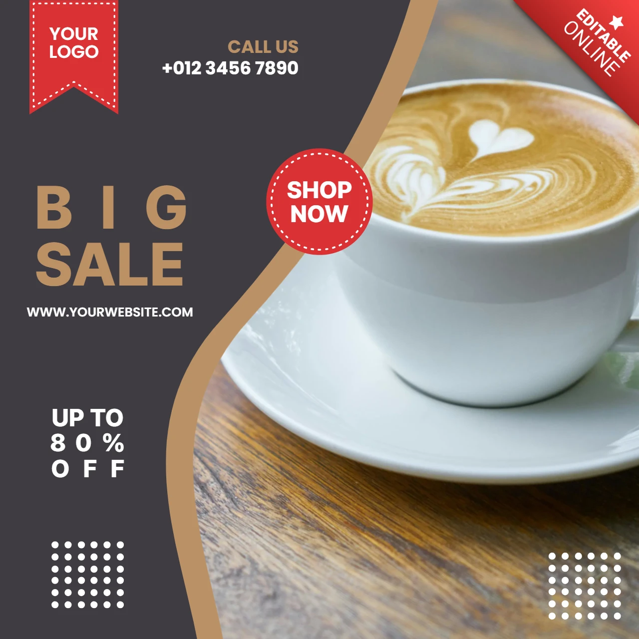 Plantilla de diseño de post en redes sociales para gran venta de cafetería