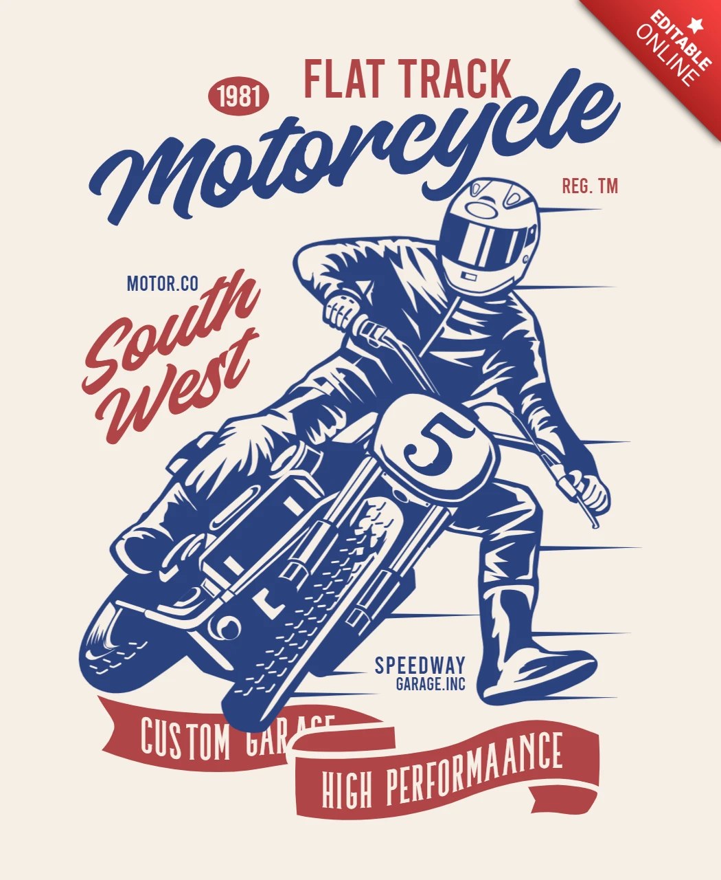 Modelo de design de camiseta de motocicleta de pista plana