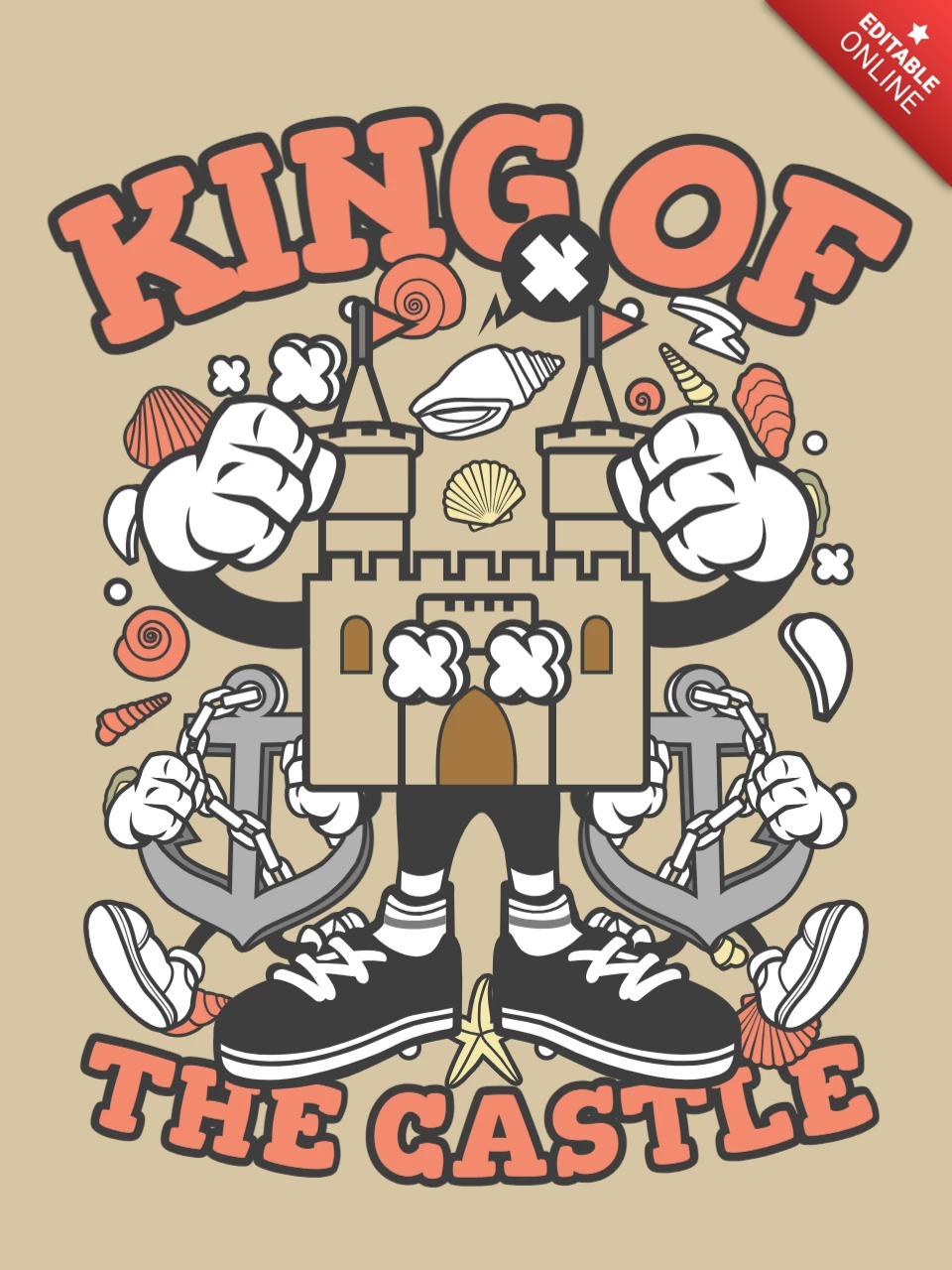King Of The Sandcastle Cartoon T-Shirt Design Template