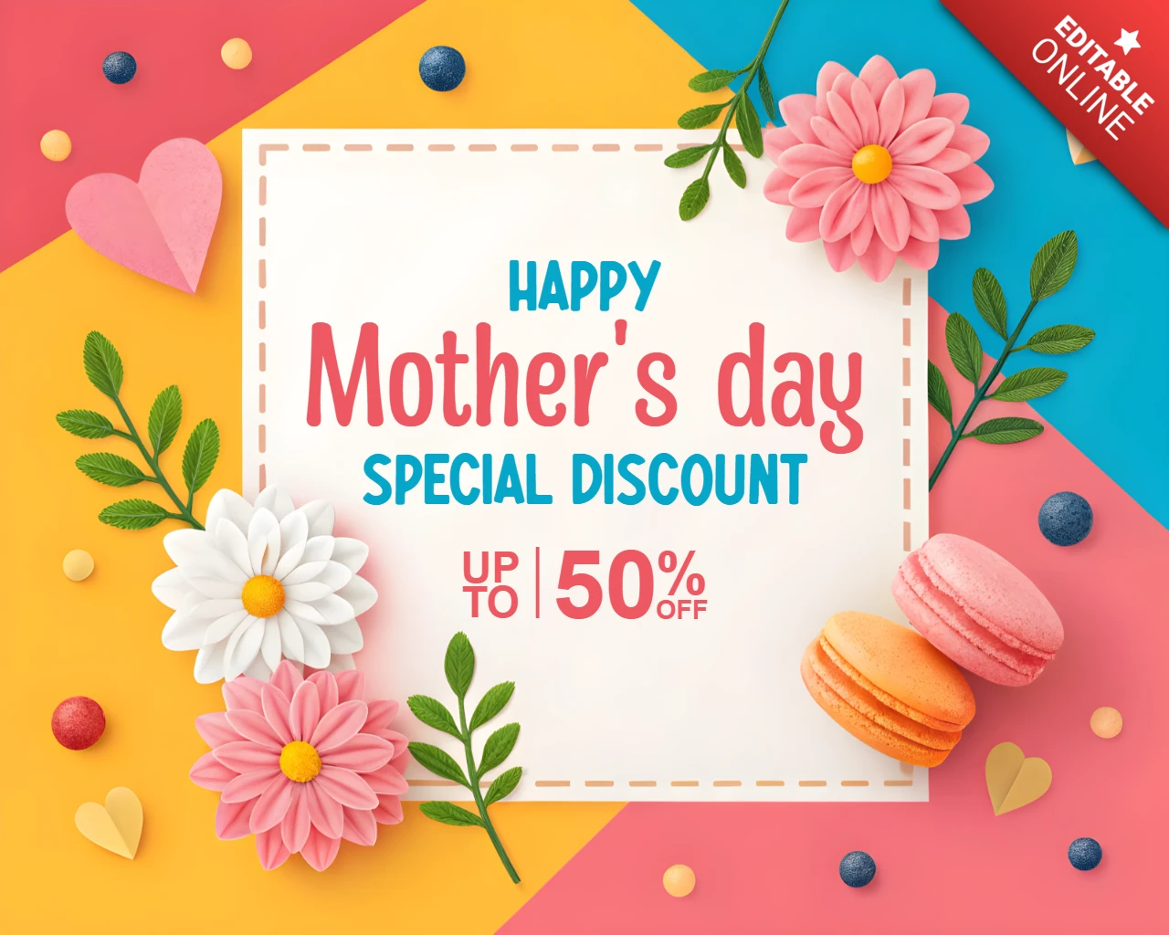 Modèle de réduction coloré pour la fête des mères - design floral modifiable pour les promotions