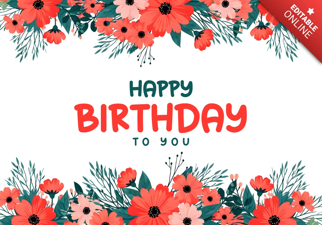 Plantilla de diseño de tarjeta de cumpleaños floral con mensaje de feliz cumpleaños