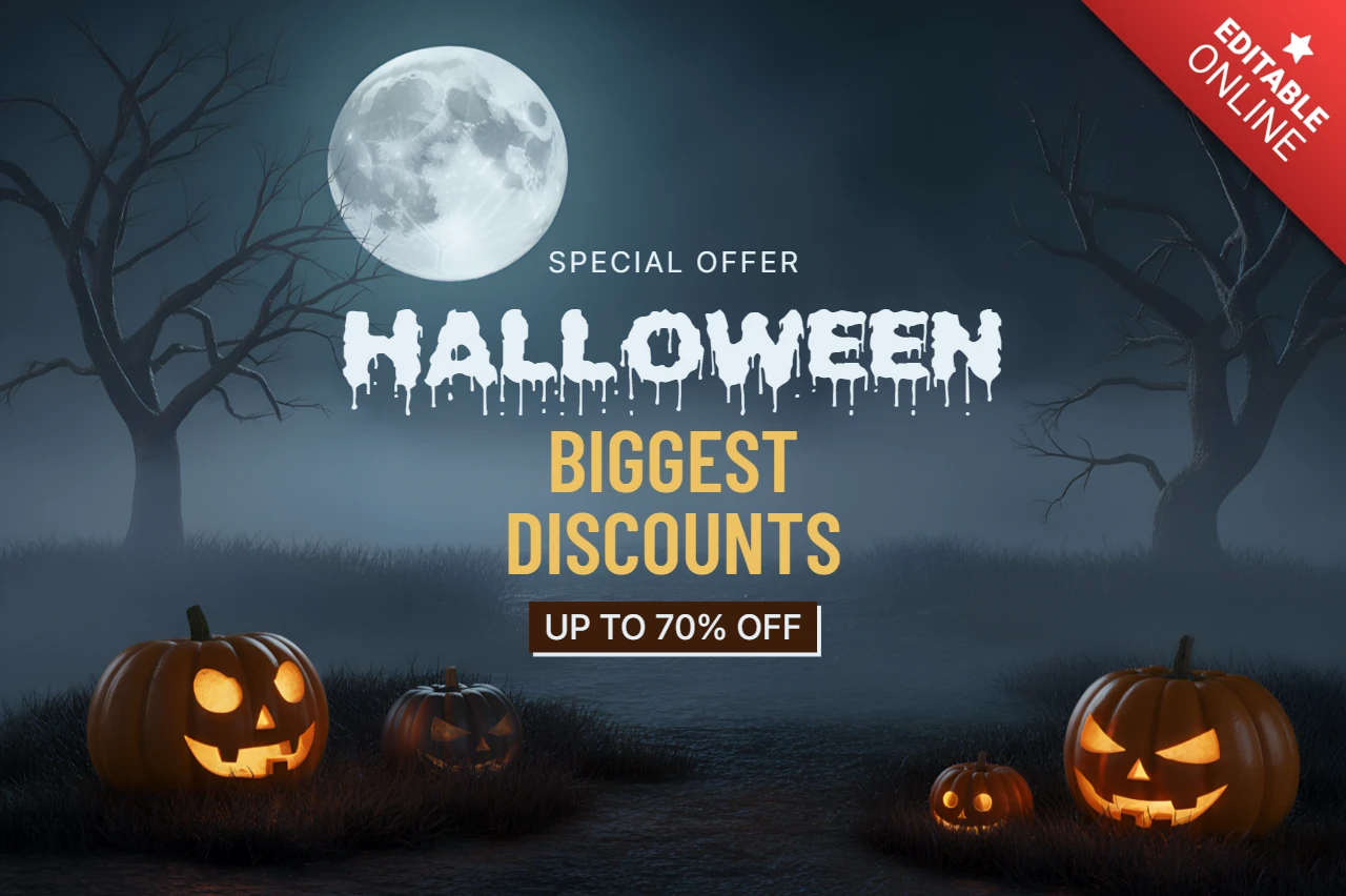 Spooky Halloween Discount Template with Jack-o'-Lanterns Design for Promotional Flyers