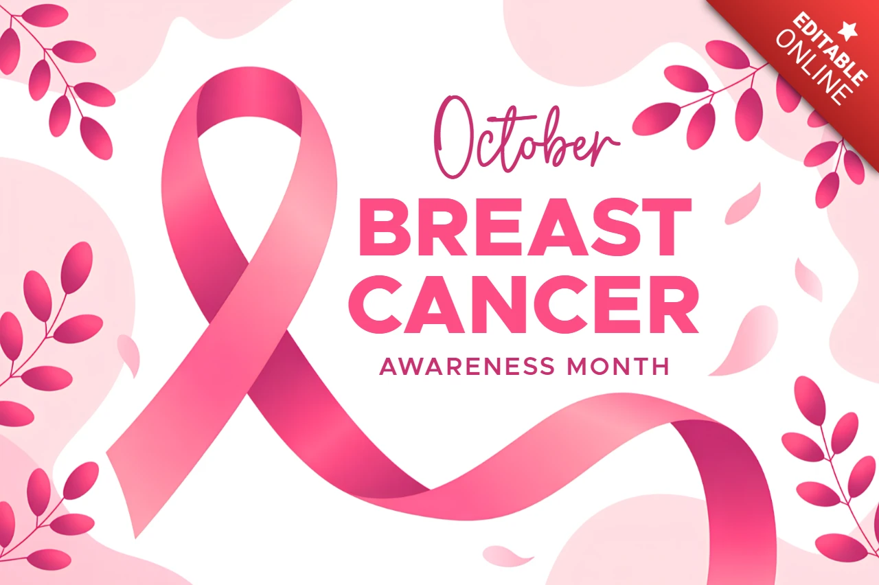 Breast Cancer Awareness Month Design Template with Pink Ribbon and Floral Elements for Posters