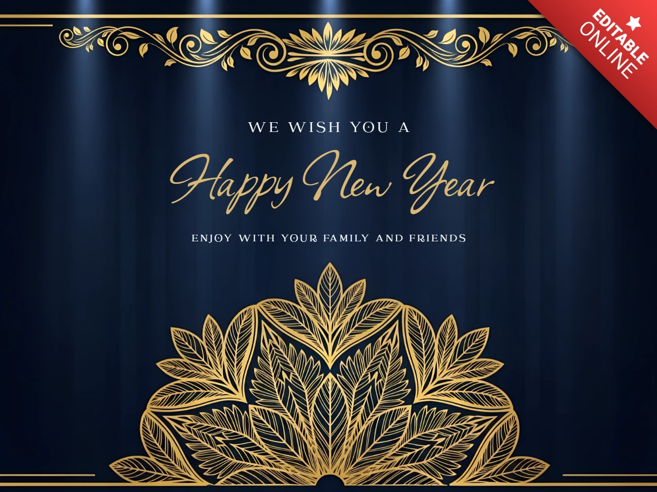 Elegantes goldenes Mandala-Design-Template für eine Neujahrsgrußkarte