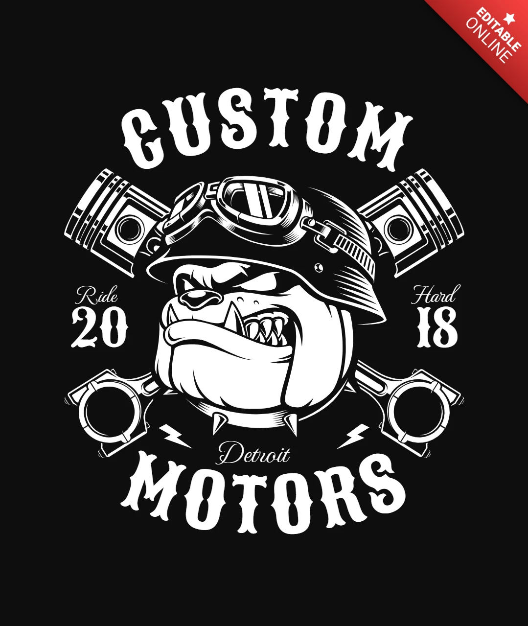Modèle de t-shirt version monochrome motard bouledogue