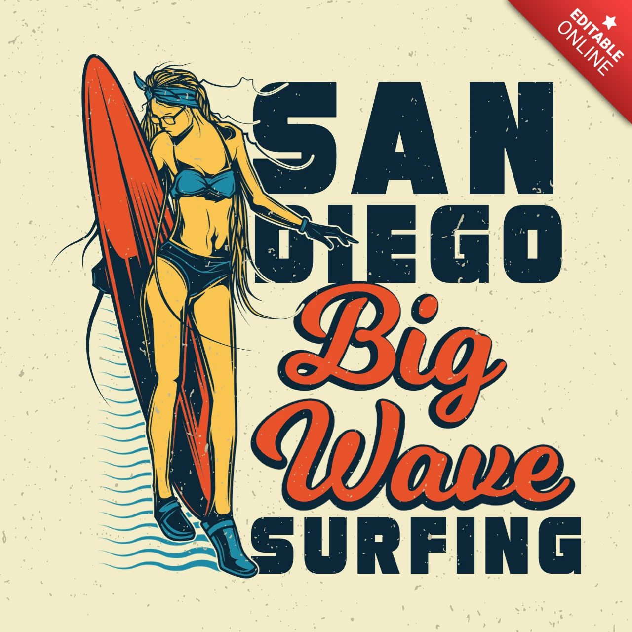 Girl With Surfing Board T-Shirt Design Template