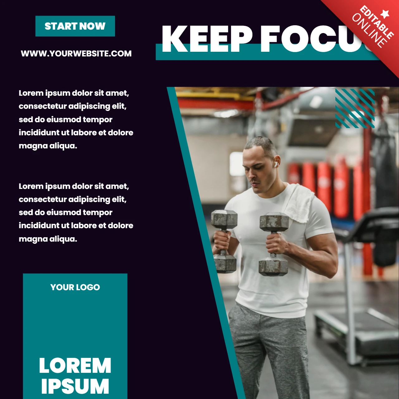 Motivational Gym Promotional Social Media Post Design Template