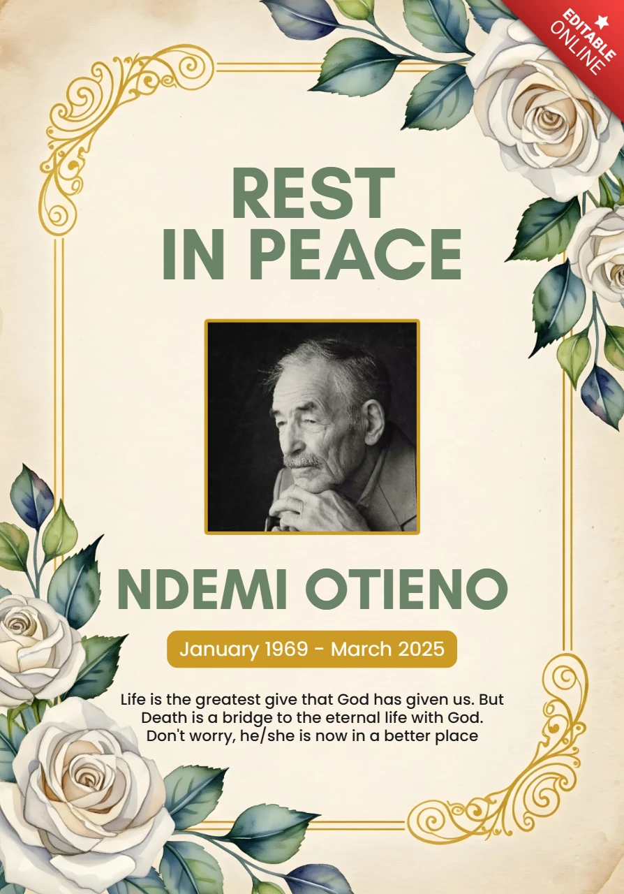 Pôster de condolências, descanse em paz, tributo com elegância floral e design de texto de simpatia.