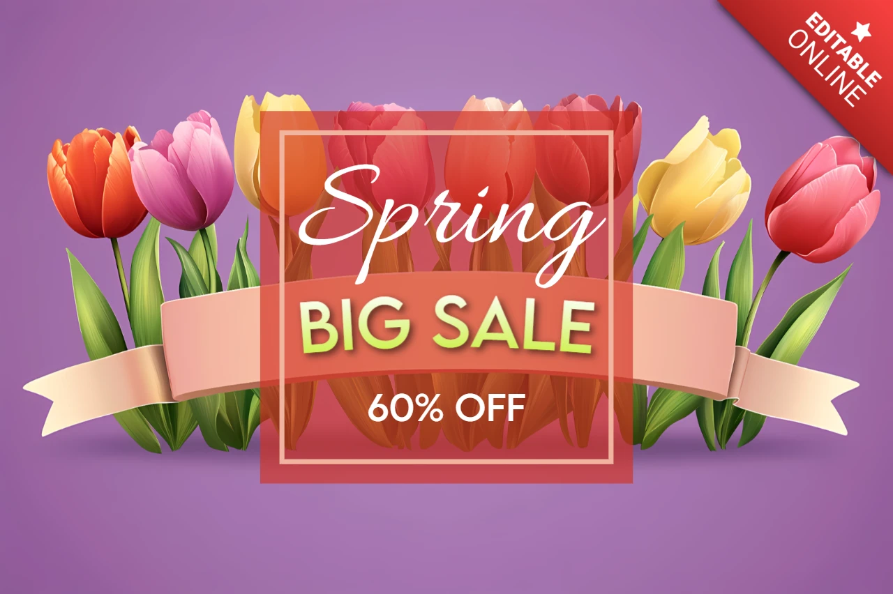 Spring Sale Design Template with Colorful Tulips - 60% Off