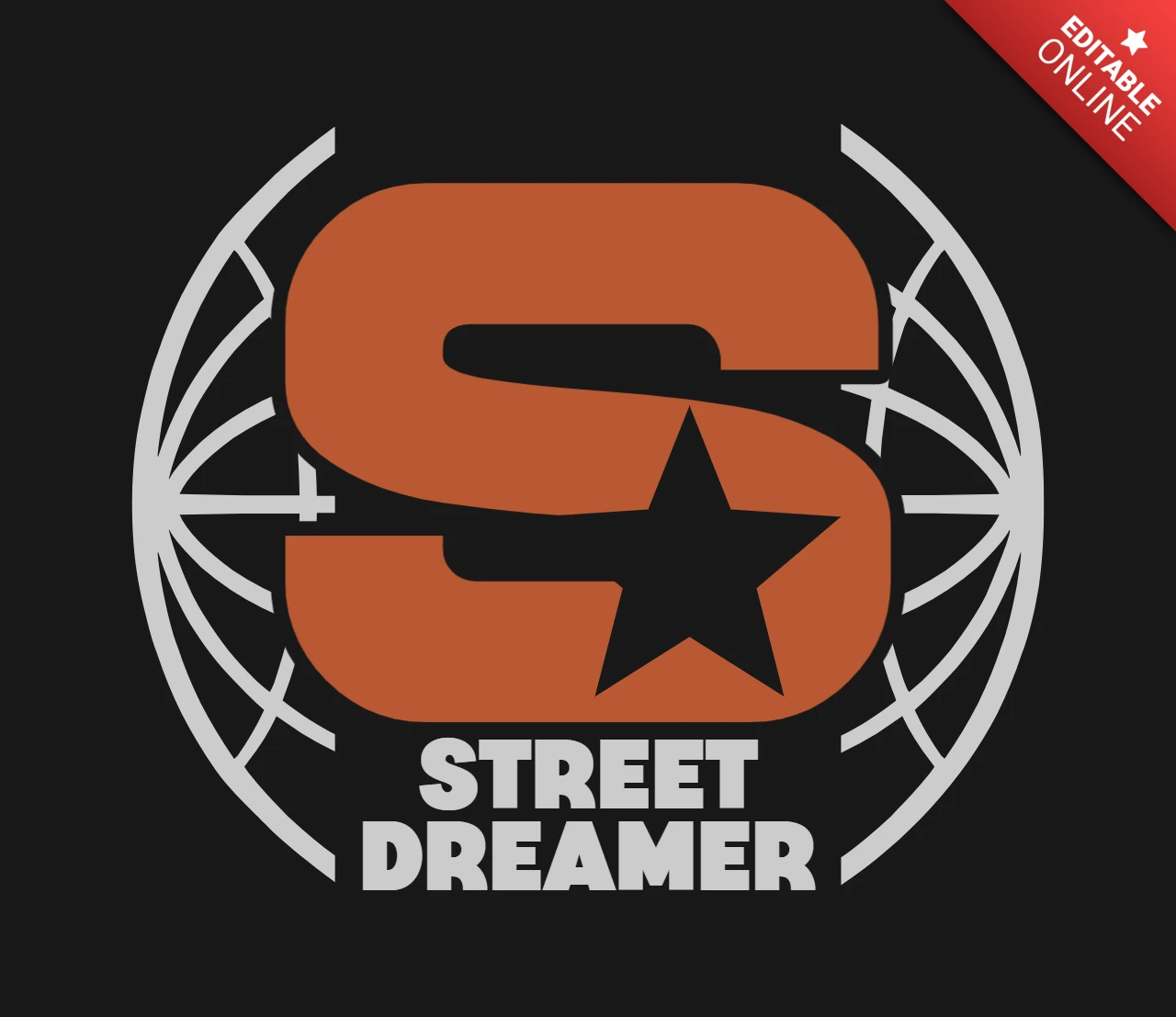 STREET DREAMER with Orange ‘S’, Star Cutout & Globe Motif T-Shirt Design Template