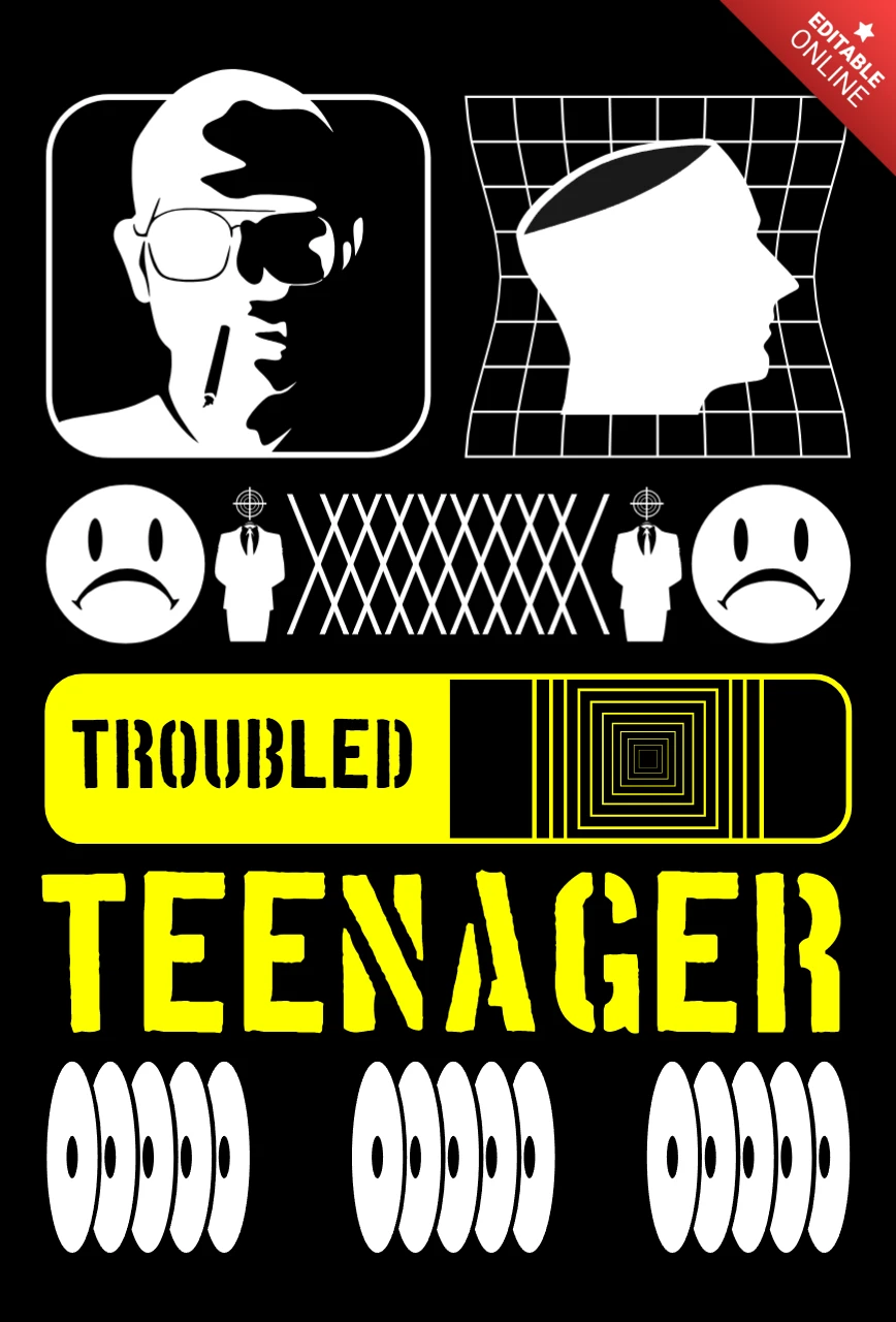 Problembeladene Teenager abstrakte Grafikdesign-Vorlage für Bekleidung