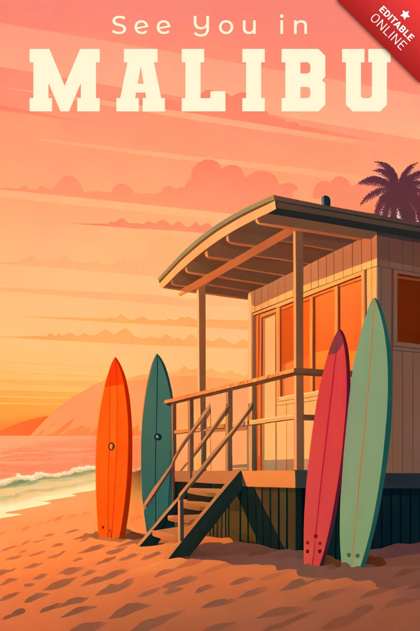 Retro Flat Surfing Design Template for Beach-Themed Posters
