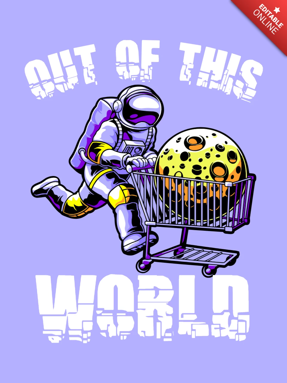 Modelo de design de camiseta com astronauta e lua de outro mundo