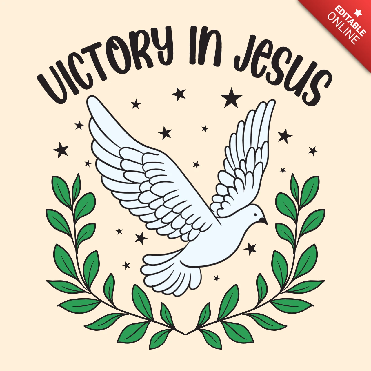 Victory in Jesus Peaceful Dove & Faith Wreath T-Shirt Design Template
