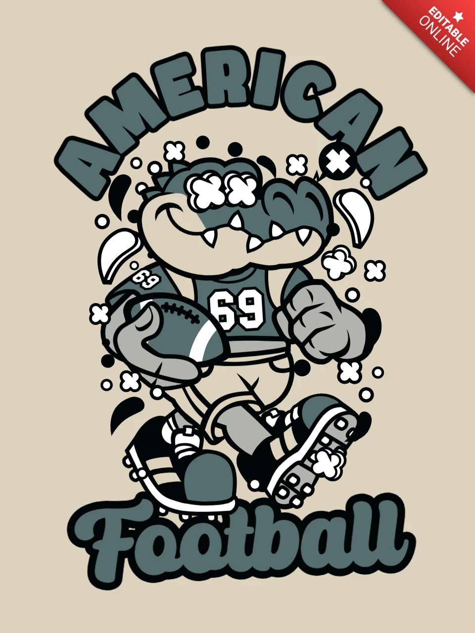 Football americano con modello di design t-shirt in coccodrillo